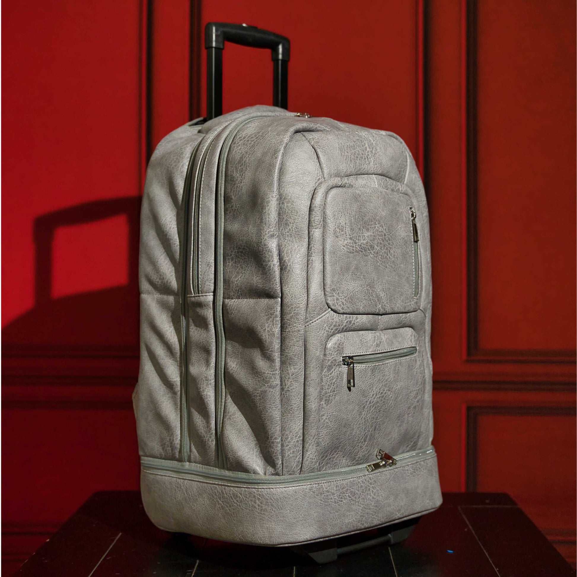 Grey Leather Carry - On Patented Roller Bag - Lucid Soles