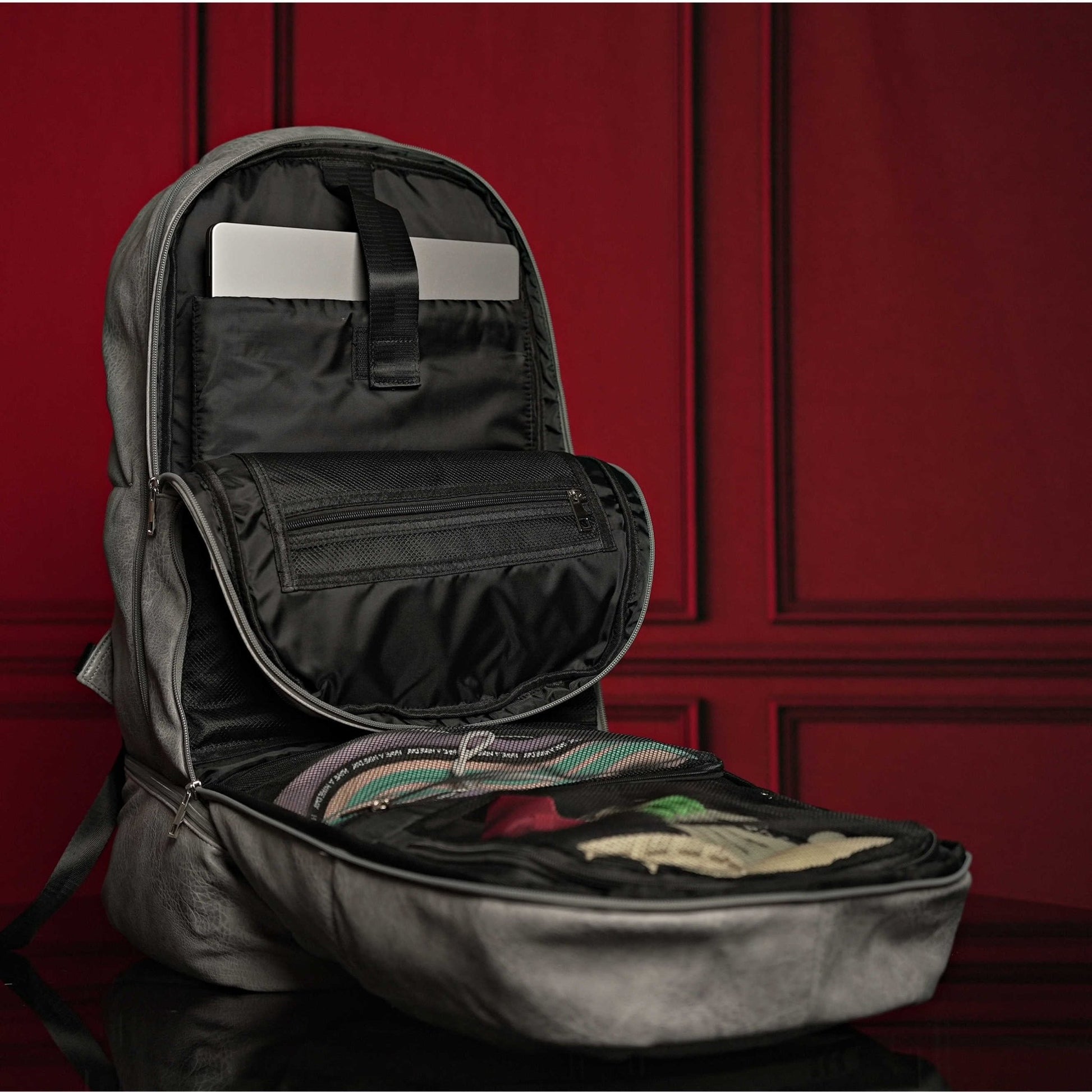 Grey Leather Carry - On Patented Backpack - Lucid Soles