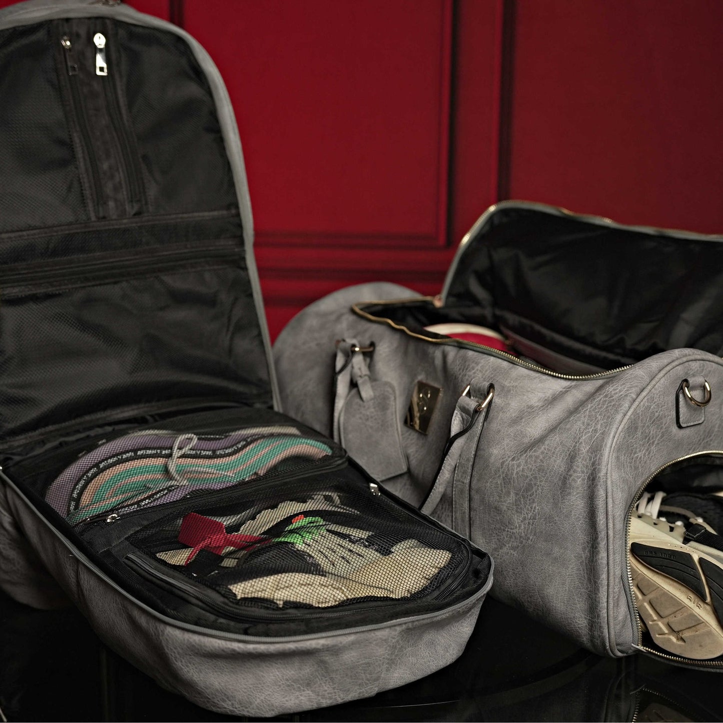 Grey Tumbled Leather Signature Bag Set (Signature Backpack and Duffle Bag) - Lucid Soles