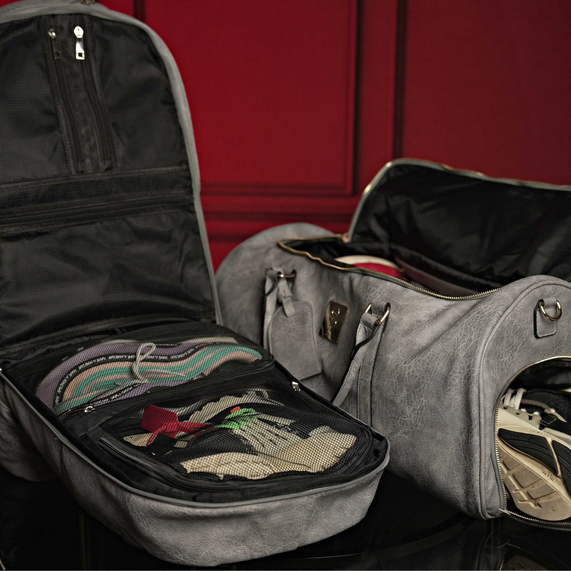 Grey Tumbled Leather Signature Bag Set (Signature Backpack and Duffle Bag) - Lucid Soles