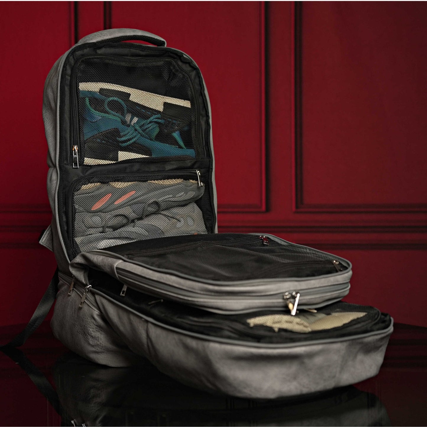 Grey Tumbled Leather Signature Bag Set (Signature Backpack and Duffle Bag) - Lucid Soles