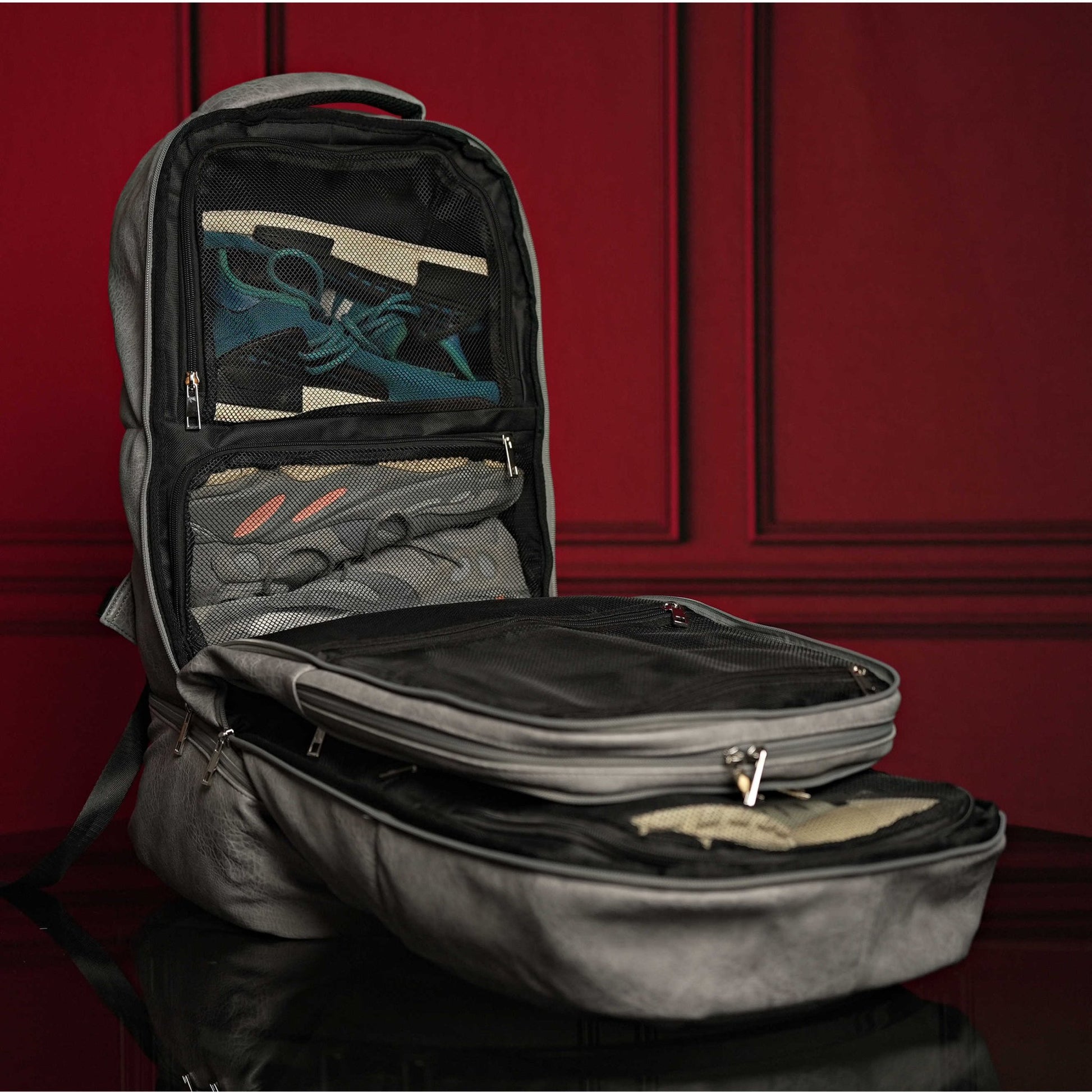 Grey Tumbled Leather Signature Bag Set (Signature Backpack and Duffle Bag) - Lucid Soles