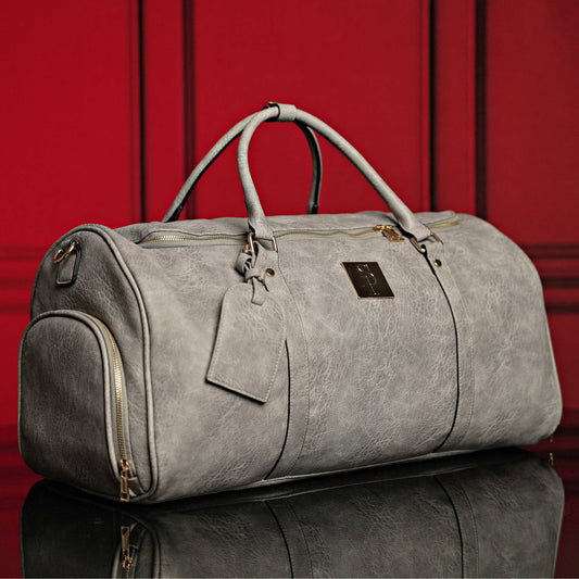 Grey Tumbled Leather Weekender Duffle Bag - Lucid Soles