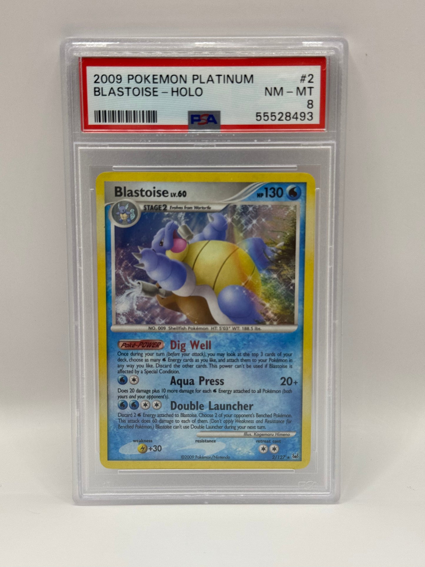 2009 Pokémon Platinum Blastoise Holo 2/127 PSA 8 NEAR MINT - MINT