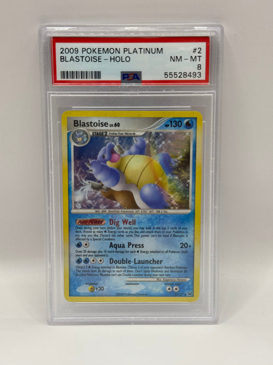 2009 Pokémon Platinum Blastoise Holo 2/127 PSA 8 NEAR MINT - MINT