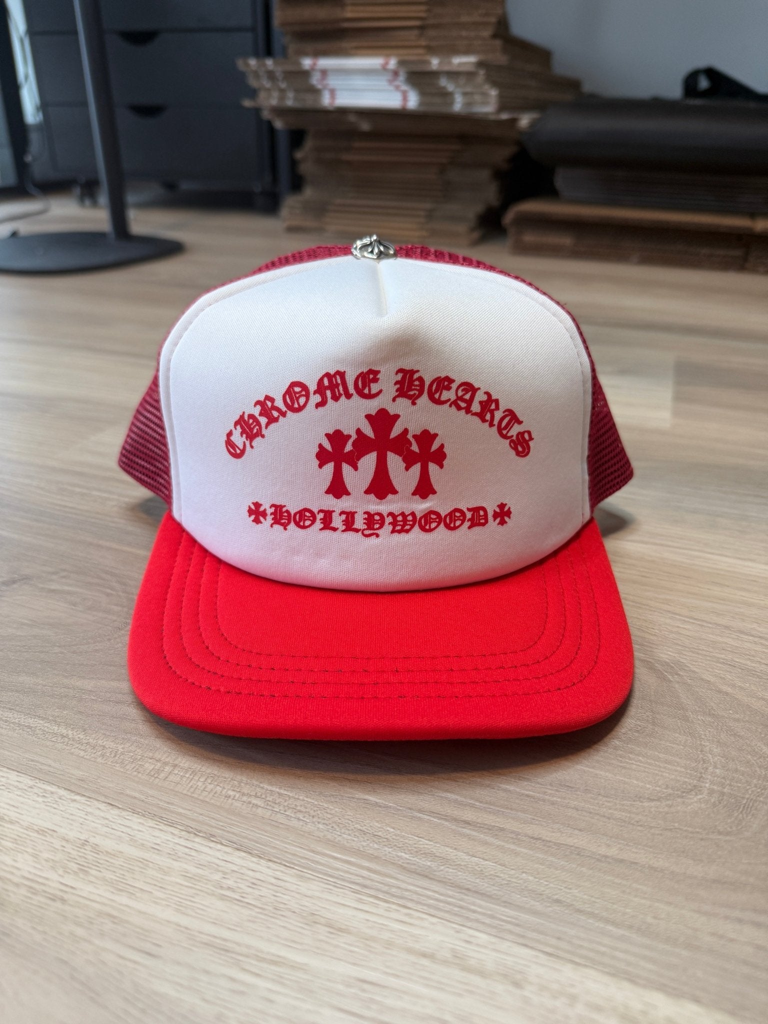 Chrome Hearts King Taco Cross Trucker Hat Red - Lucid Soles