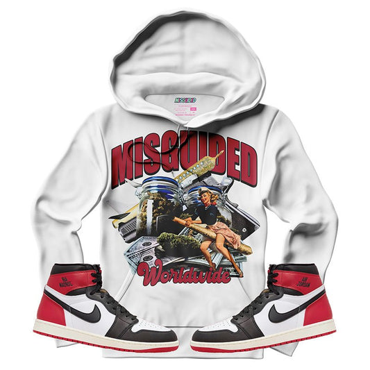 Misguided WRLDWIDE (Air Jordan 1 High OG Black Toe Reimagined) Hoodie - Lucid Soles