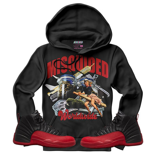 Misguided WRLDWide (Air Jordan 12 Flu Game) Hoodie - Lucid Soles