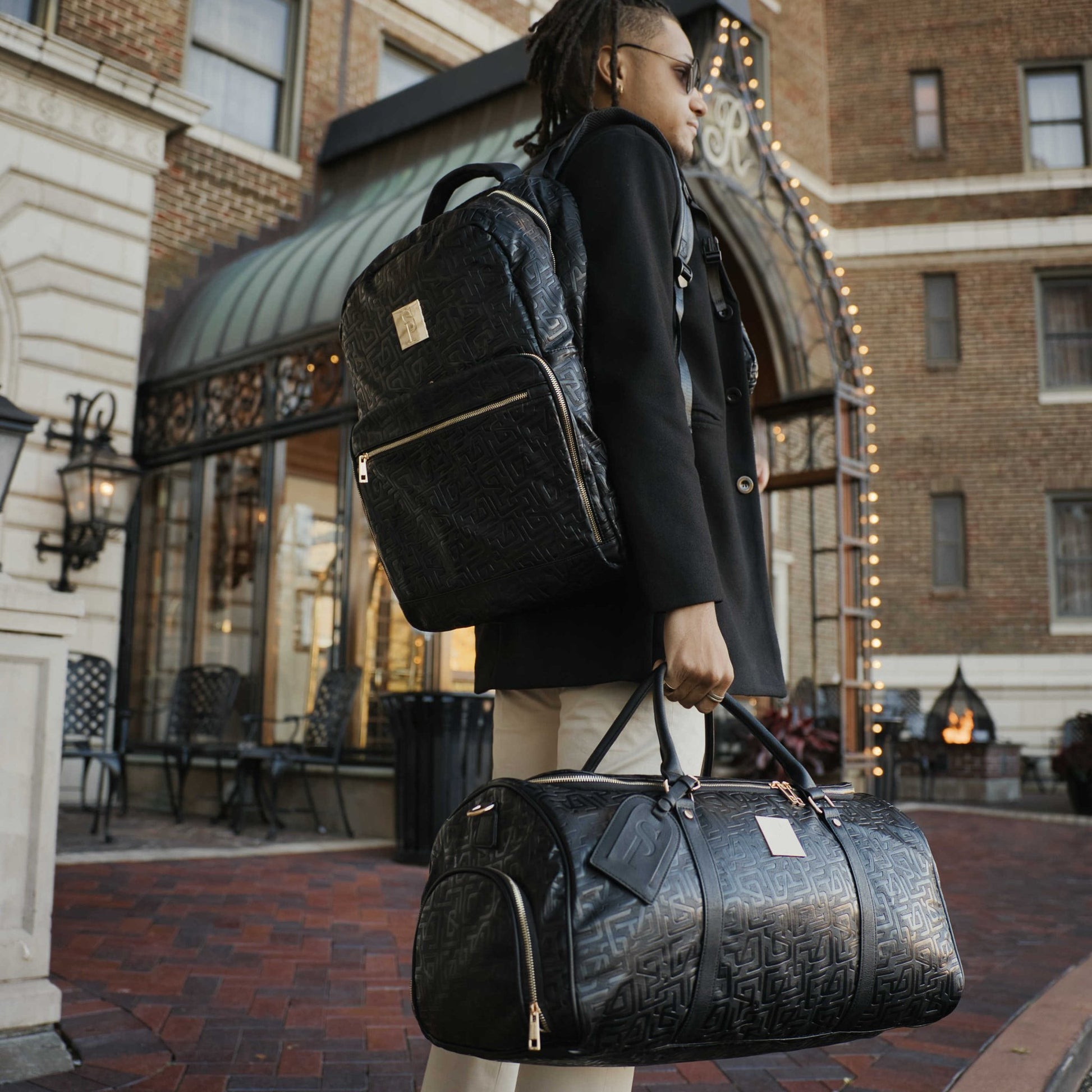 Black Monogram Leather Commuter Bag - Lucid Soles