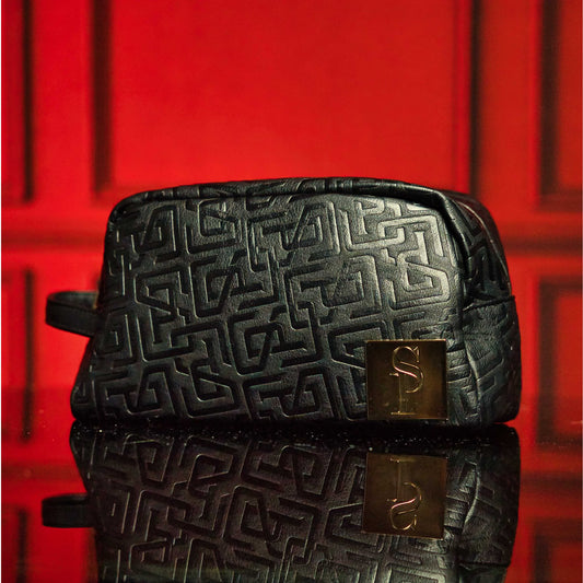 Black Monogram Leather Toiletry Bag - Lucid Soles