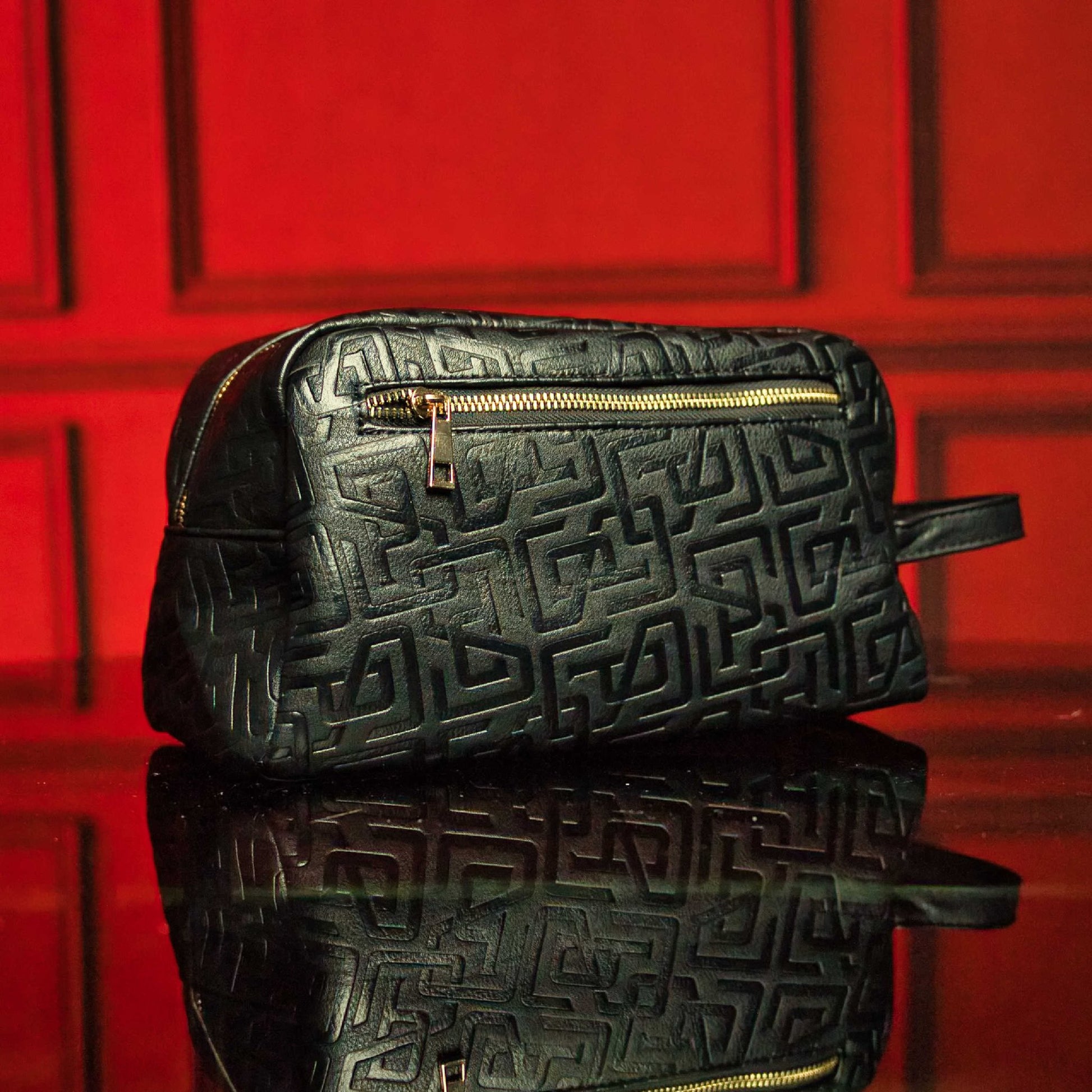 Black Monogram Leather Toiletry Bag - Lucid Soles