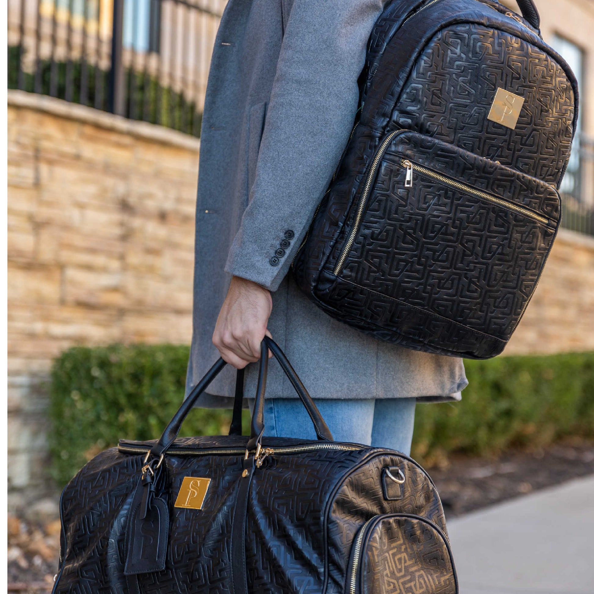 Black Monogram Leather Commuter Bag - Lucid Soles