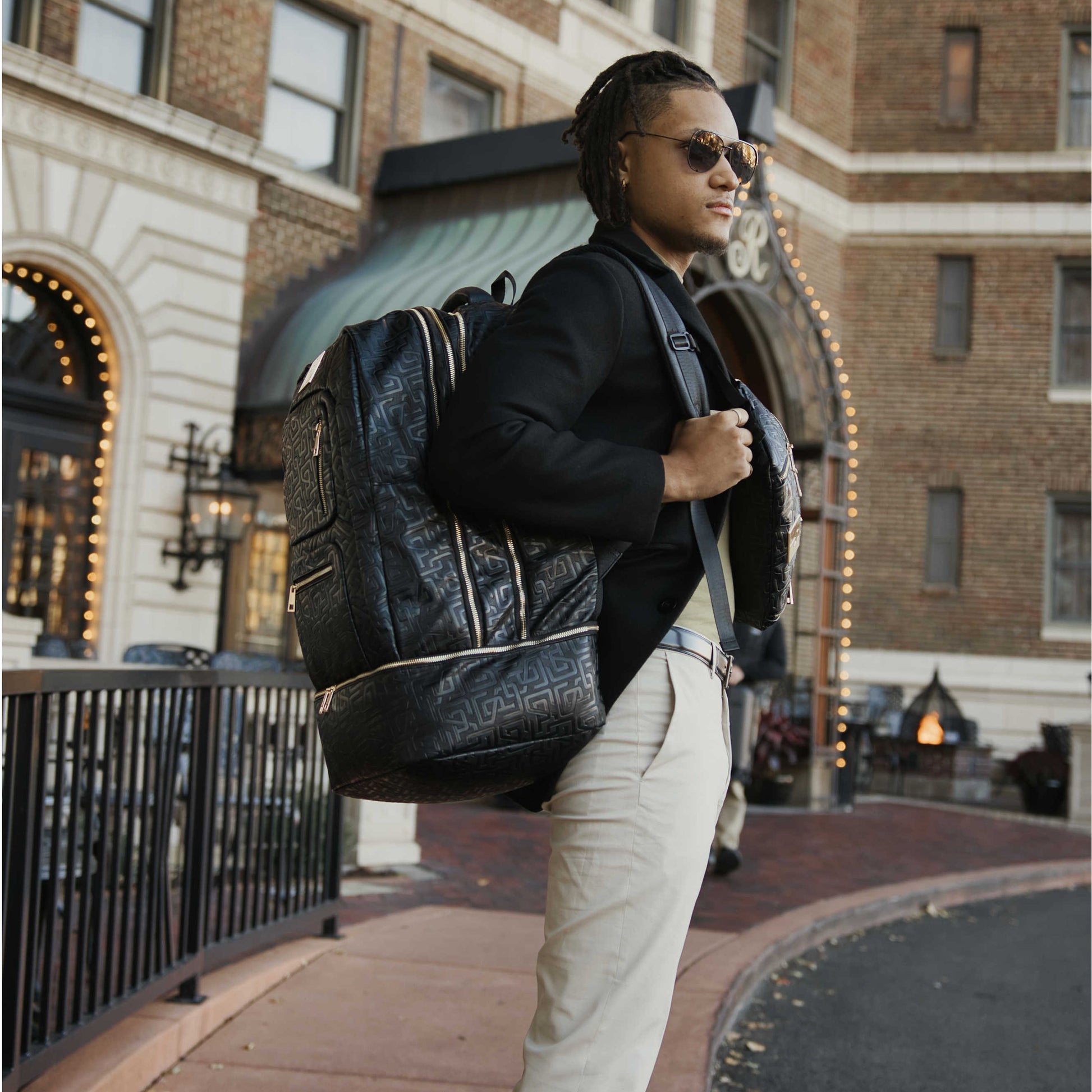 Black Monogram Leather Carry - On Backpack (Patented Signature Design) - Lucid Soles