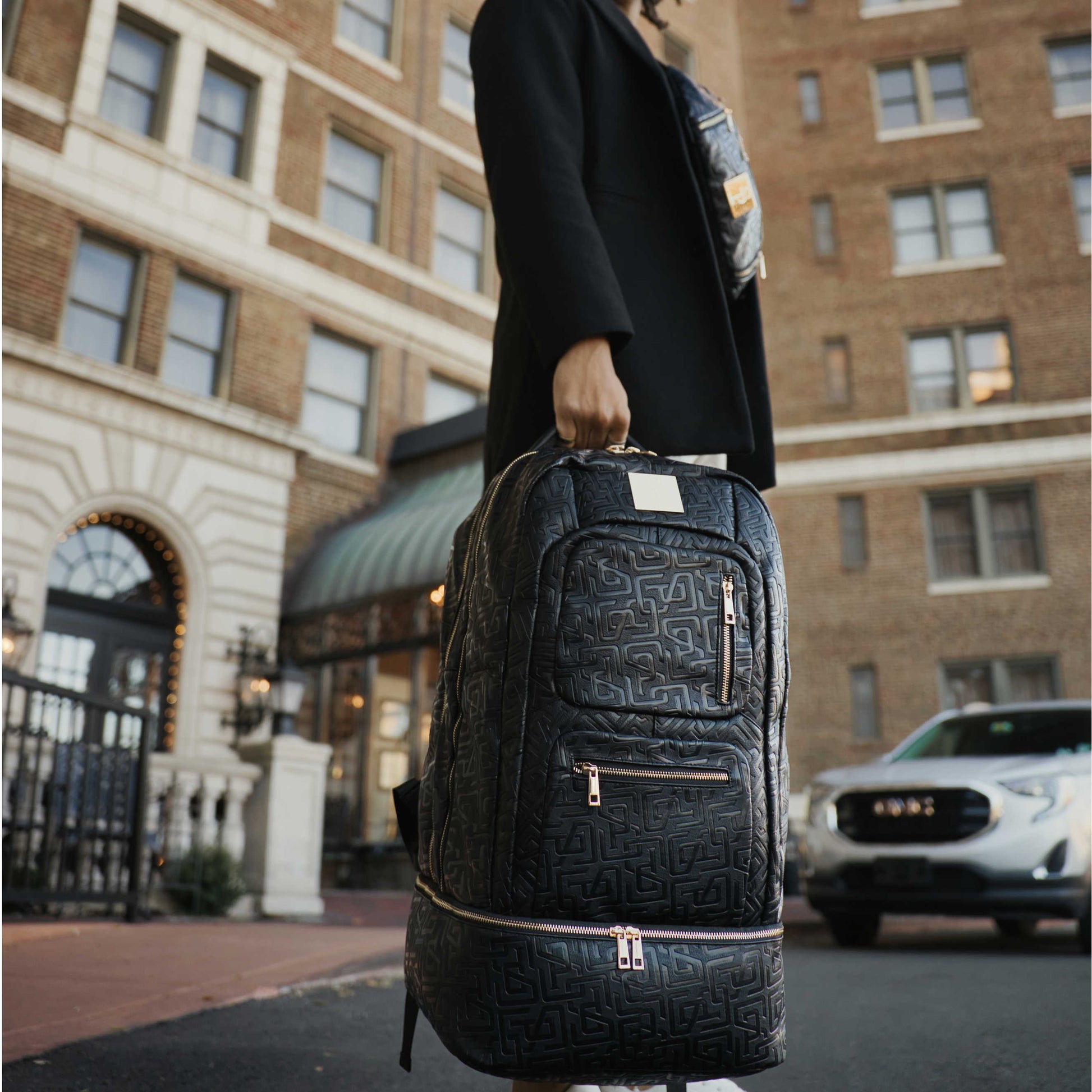 Black Monogram Leather Carry - On Backpack (Patented Signature Design) - Lucid Soles