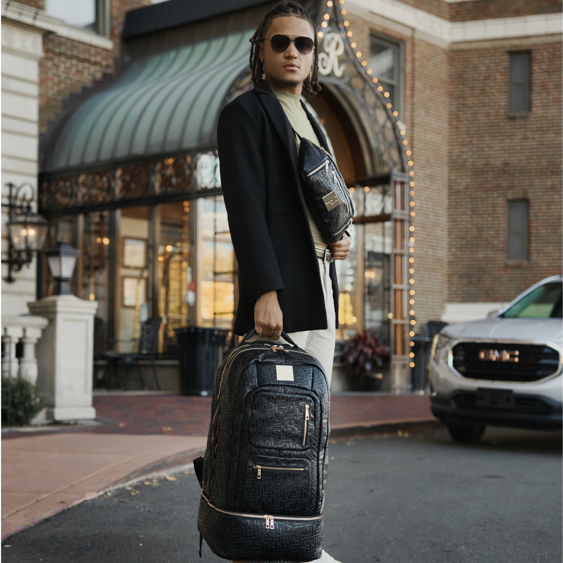 Black Monogram Leather Carry - On Backpack (Patented Signature Design) - Lucid Soles
