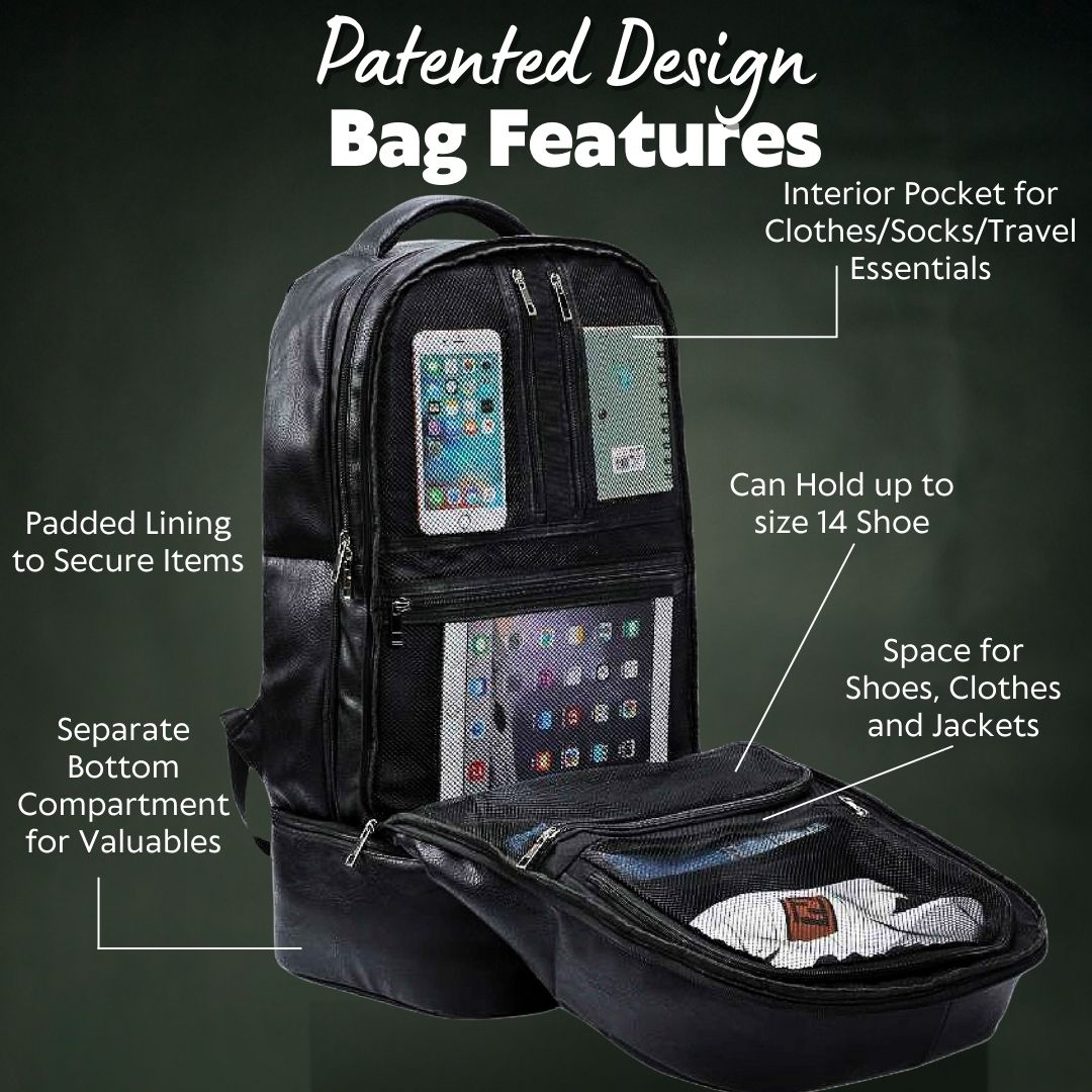 Grey Leather Carry - On Patented Backpack - Lucid Soles