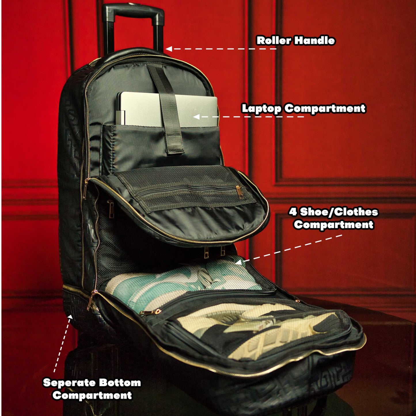 Grey Leather Carry - On Patented Roller Bag - Lucid Soles