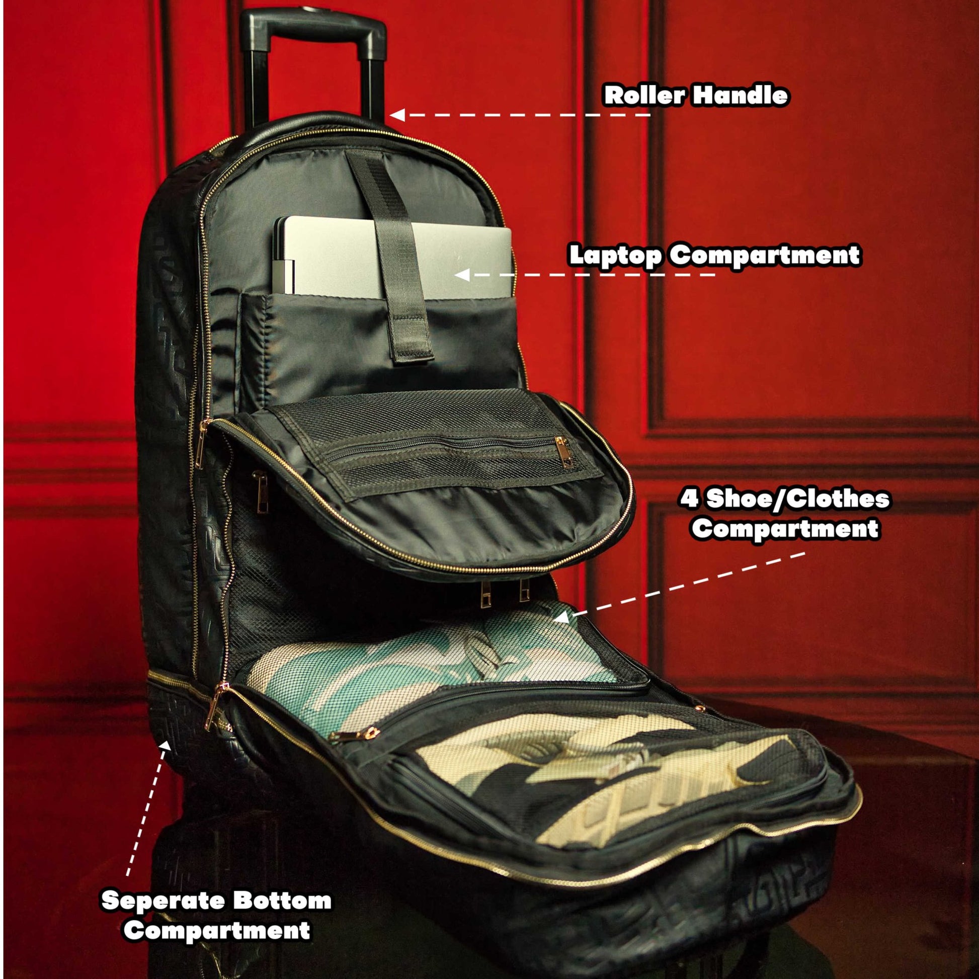 Grey Leather Carry - On Patented Roller Bag - Lucid Soles