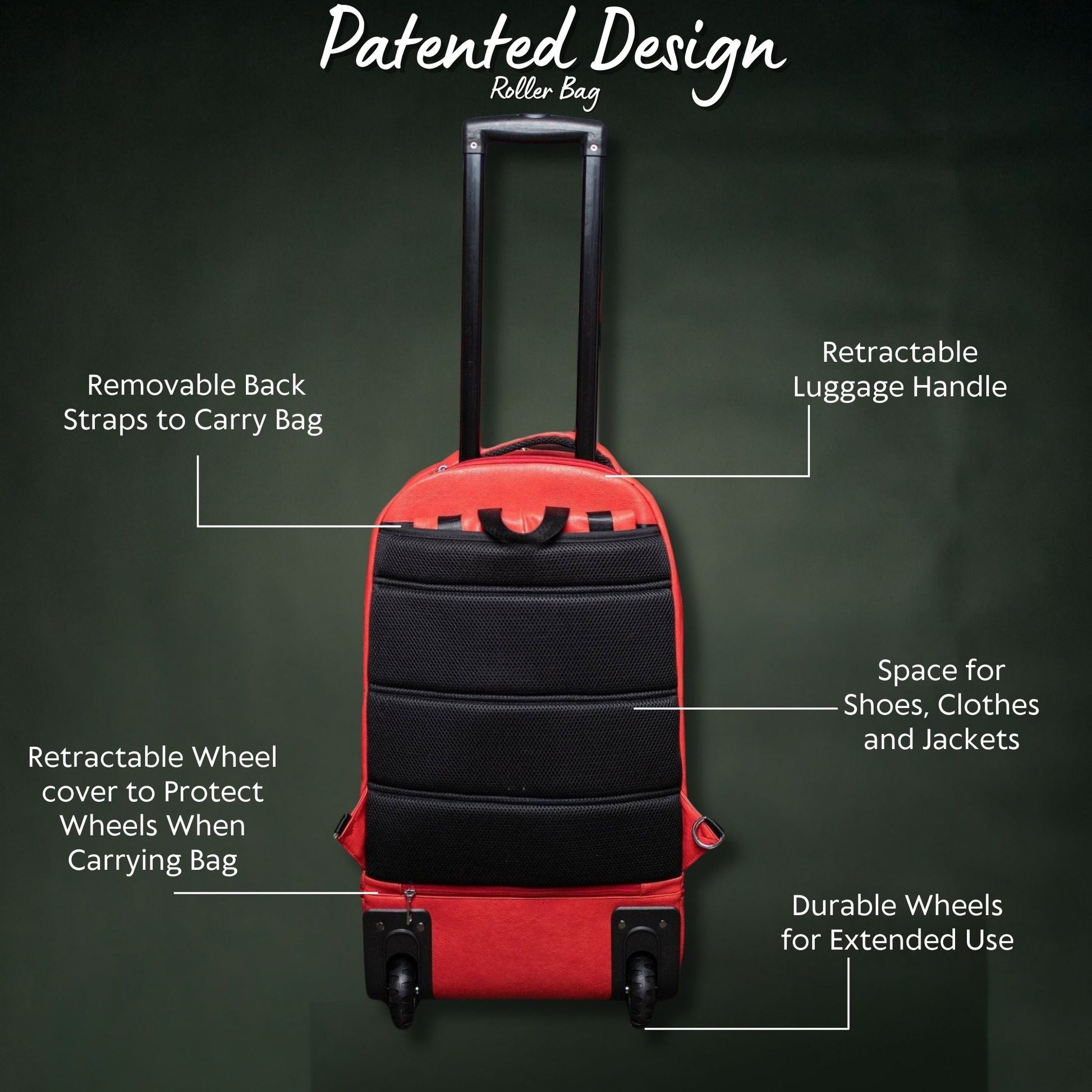 Grey Leather Carry - On Patented Roller Bag - Lucid Soles