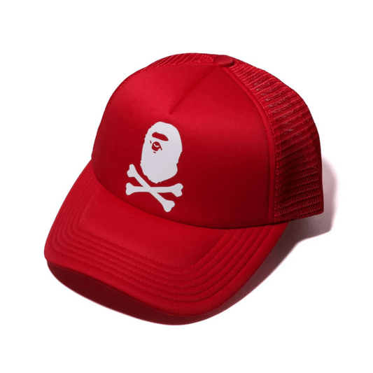 A BATHING APEE CROSSBONE COLLEGE SOLID MESH CAP (RED) - Lucid Soles