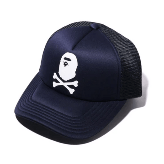 A BATHING APEE CROSSBONE COLLEGE SOLID MESH CAP (NAVY) - Lucid Soles