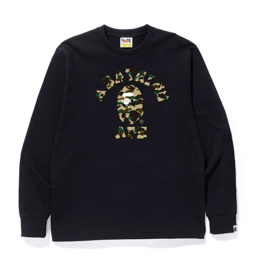 BAPE 1ST CAMO COLLEGE L/S TEE (BLACK/YELLOW) - Lucid Soles