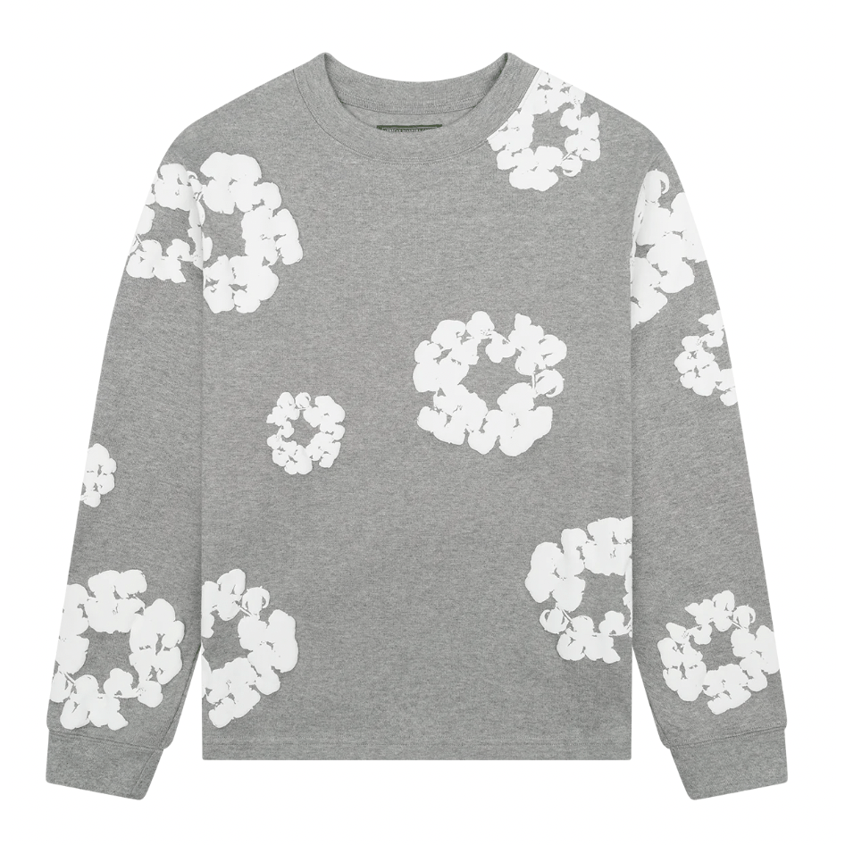 Denim Tears Long Sleeve Cotton Wreath Tee Grey - Lucid Soles
