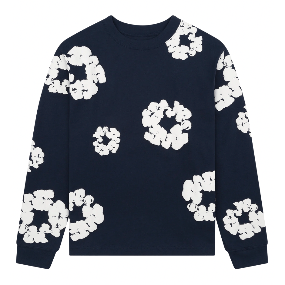 Denim Tears Long Sleeve Cotton Wreath Tee Navy - Lucid Soles
