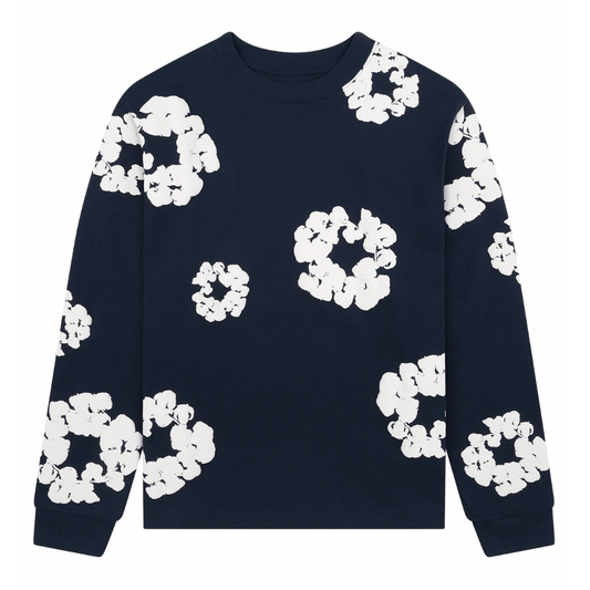 Denim Tears Long Sleeve Cotton Wreath Tee Navy - Lucid Soles