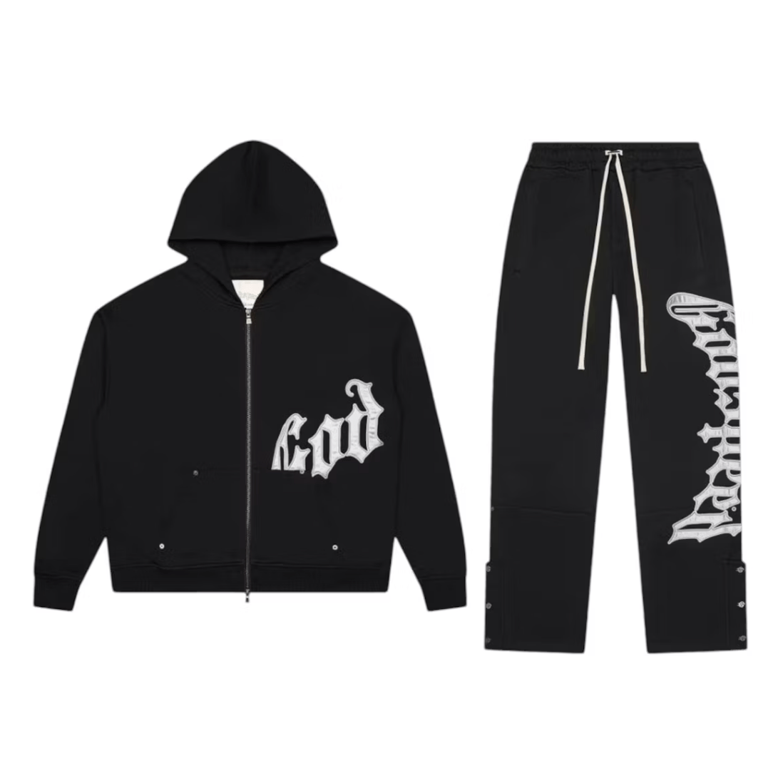 GODSPEED OG Logo Sweatsuit V2 (Black/Silver Satin) - Lucid Soles