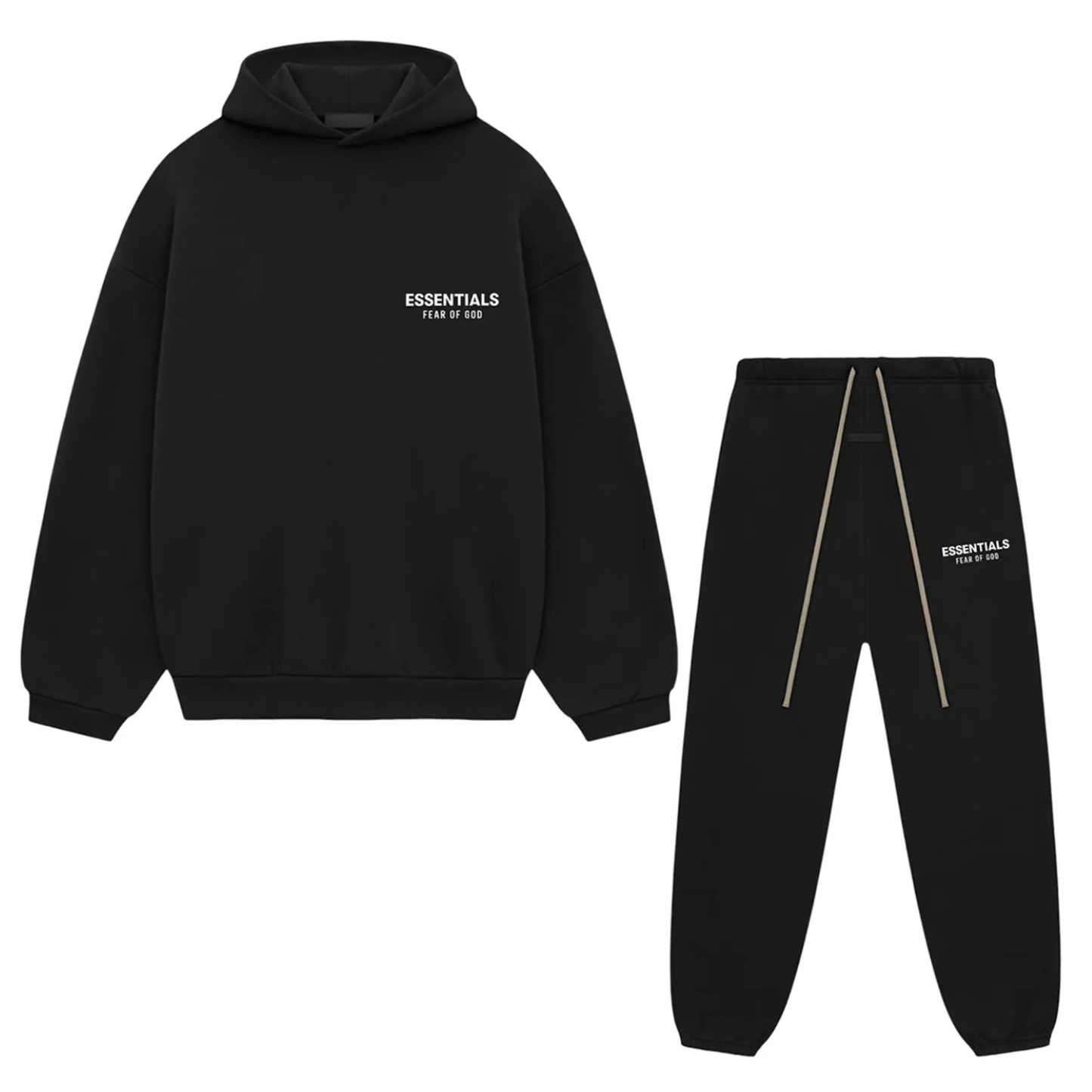 Fear of God Essentials Fleece Sweatsuit FW24 Black FULL SET - Lucid Soles