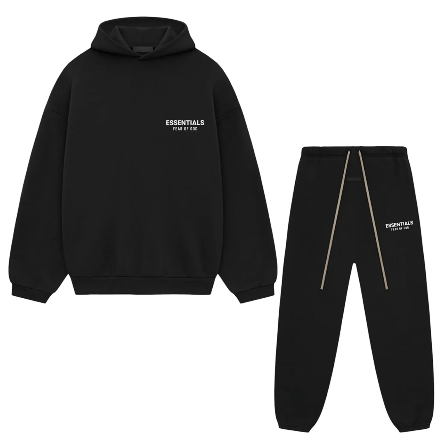 Fear of God Essentials Fleece Sweatsuit FW24 Black FULL SET - Lucid Soles