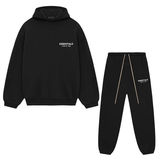 Fear of God Essentials Fleece Sweatsuit FW24 Black FULL SET - Lucid Soles
