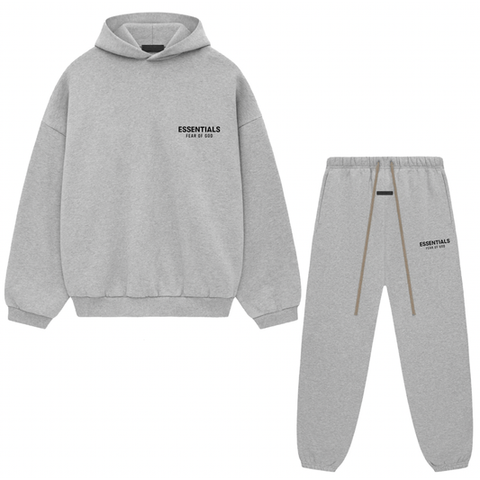 Fear of God Essentials Fleece Sweatsuit FW24 Light Heather Gray FULL SET - Lucid Soles