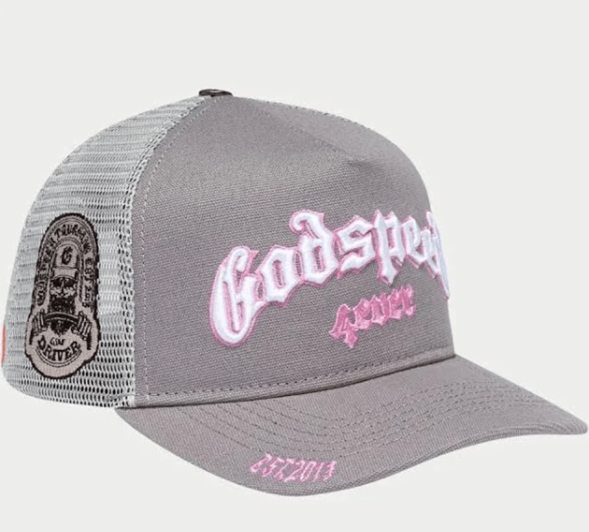 Godspeed Forever Trucker Hat (Grey/Pink) - Lucid Soles