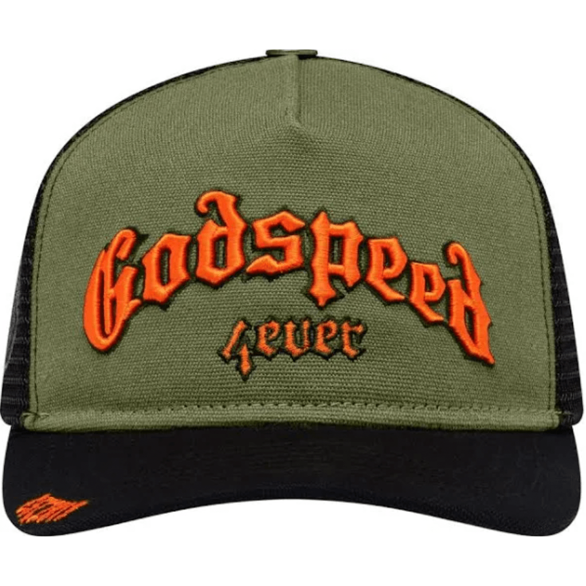 Godspeed Forever Trucker Hat (Olive/Orange) - Lucid Soles