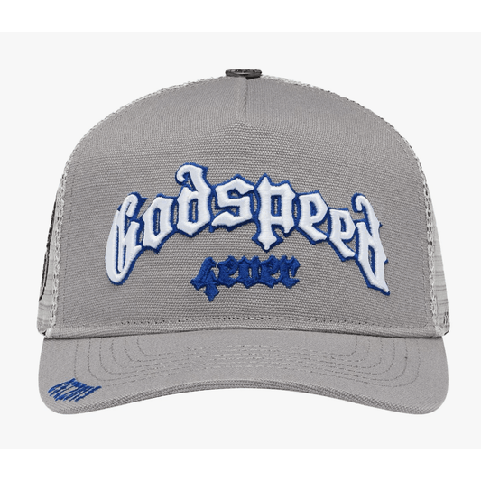 Godspeed Forever Trucker Hat (Grey/Royal) - Lucid Soles