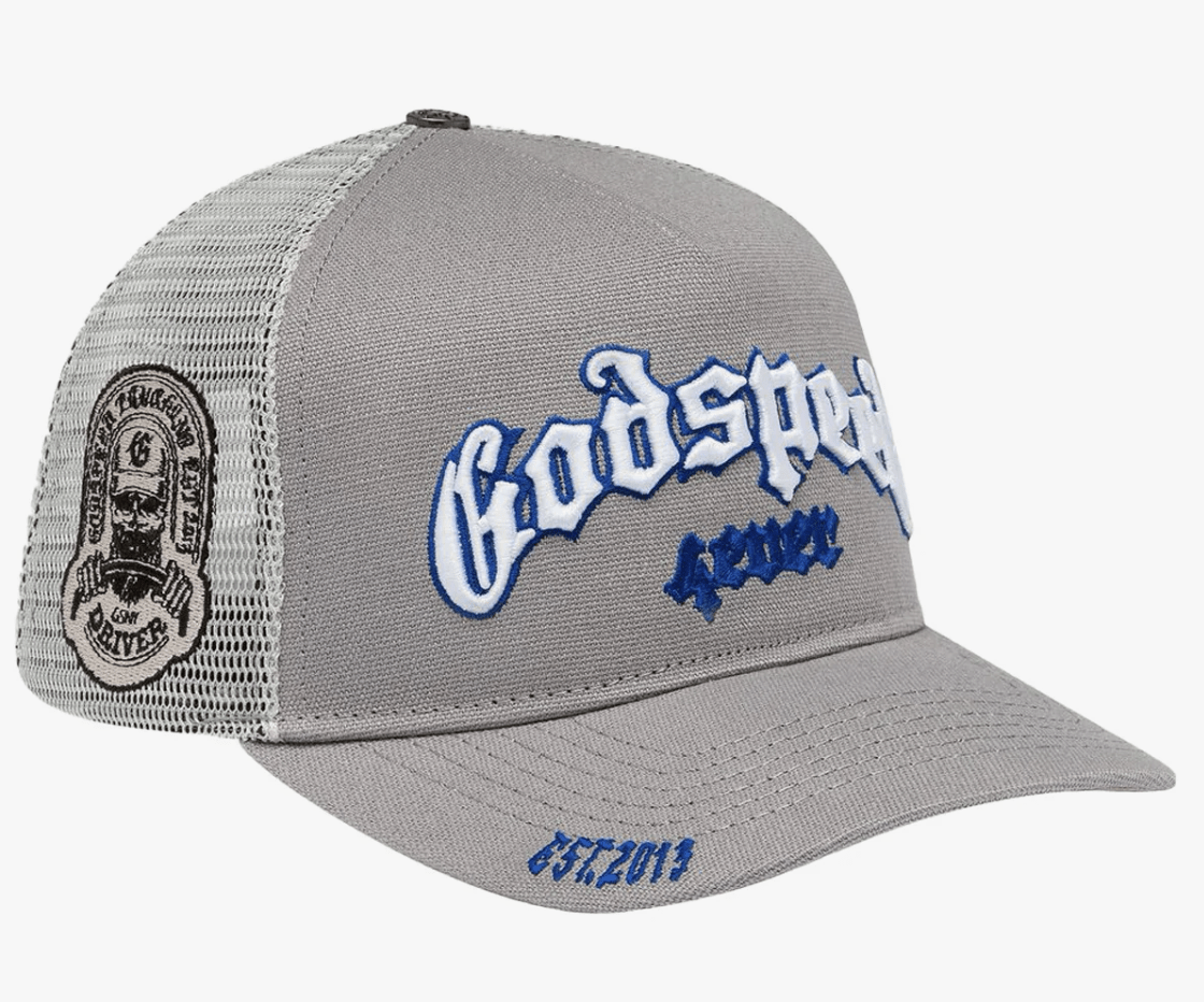 Godspeed Forever Trucker Hat (Grey/Royal) - Lucid Soles