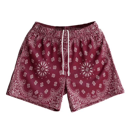 Bravest Studios Paisley Cream Burgundy Shorts - Lucid Soles