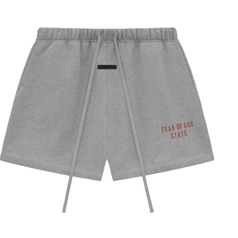 Fear of God Essentials Fleece Soccer Shorts Dark Heather (Red Letters) - Lucid Soles