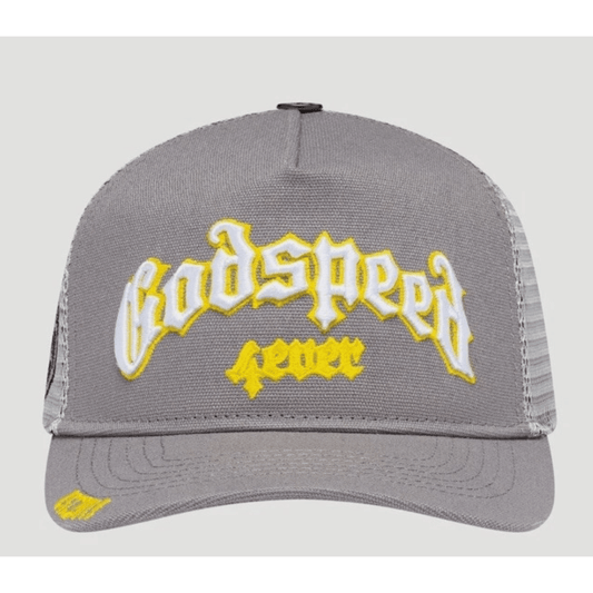 Godspeed Forever Trucker Hat (Grey/Yellow) - Lucid Soles
