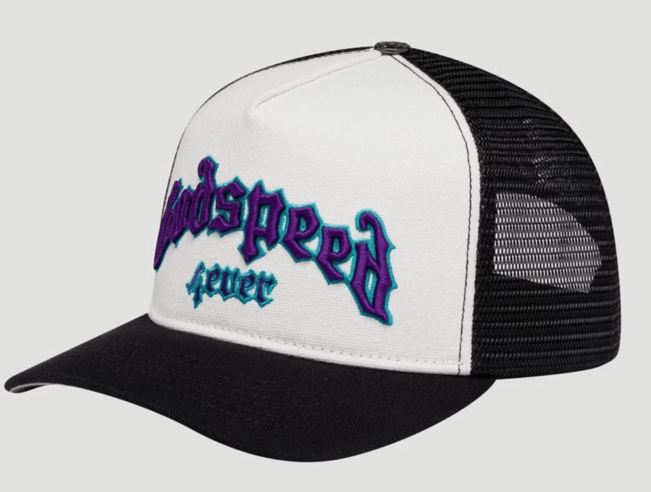 Godspeed Forever Trucker Hat (White/Black/Purple) - Lucid Soles