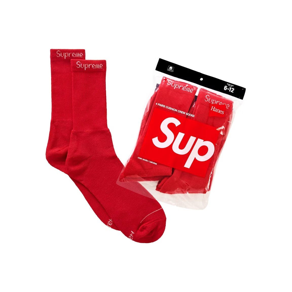 Supreme Hanes Crew Socks (4 Pack) Red - Lucid Soles