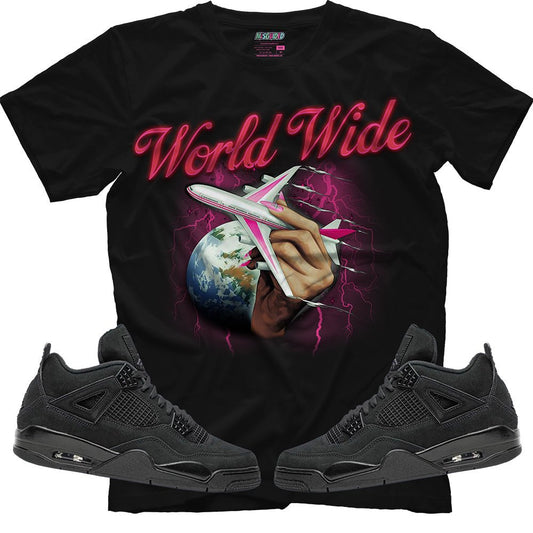 World Wide (Air Jordan 4 Black Cat) T-Shirt - Lucid Soles