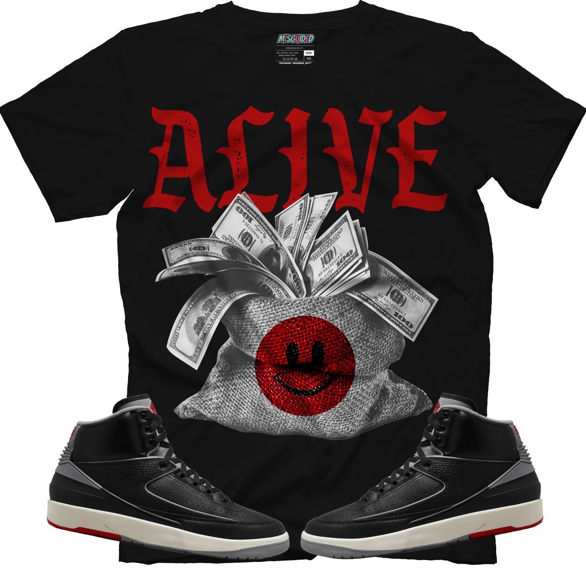 Active (Air Jordan 2 Black Cement) T-Shirt - Lucid Soles