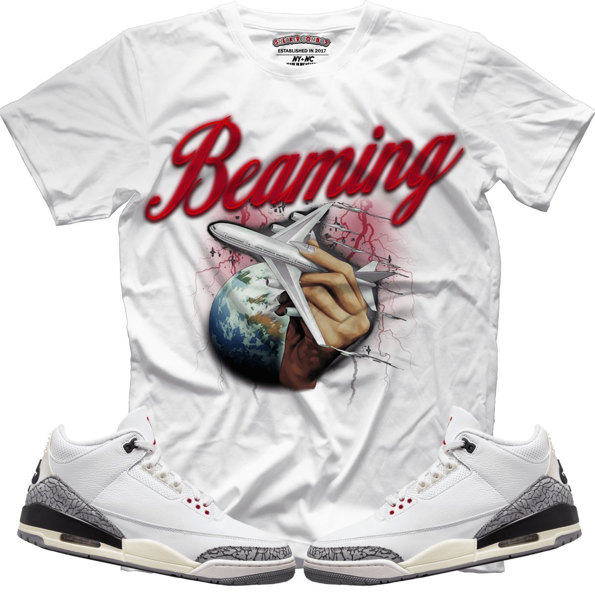 Beaming (Retro 3 White Cement) White T-Shirt - Lucid Soles