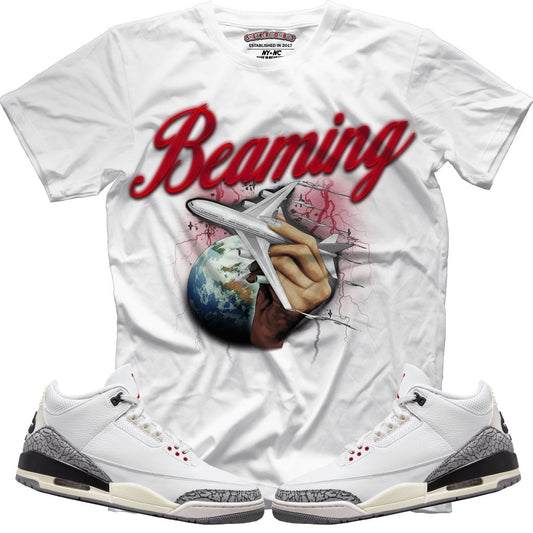 Beaming (Retro 3 White Cement) White T-Shirt - Lucid Soles