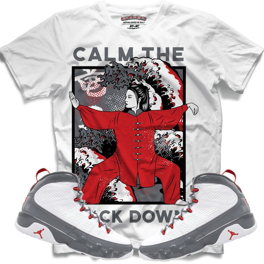 Calm TF Down (Retro 9 Fire Red) T-Shirt - Lucid Soles
