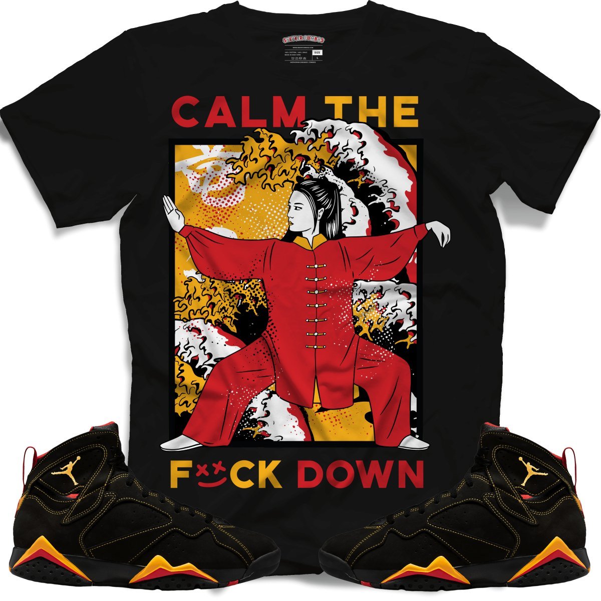 Calm The F*ck Down (Retro 7 Citrus) T-Shirt - Black - Lucid Soles