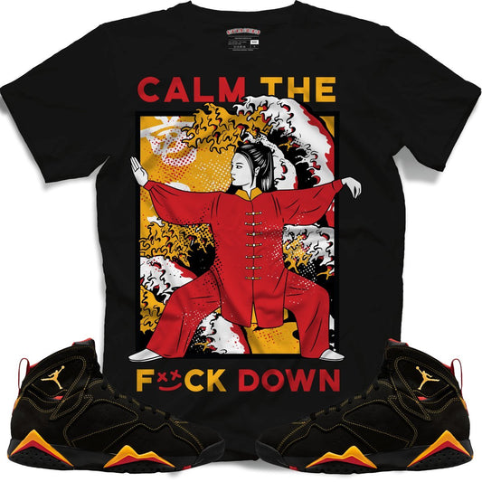 Calm The F*ck Down (Retro 7 Citrus) T-Shirt - Black - Lucid Soles